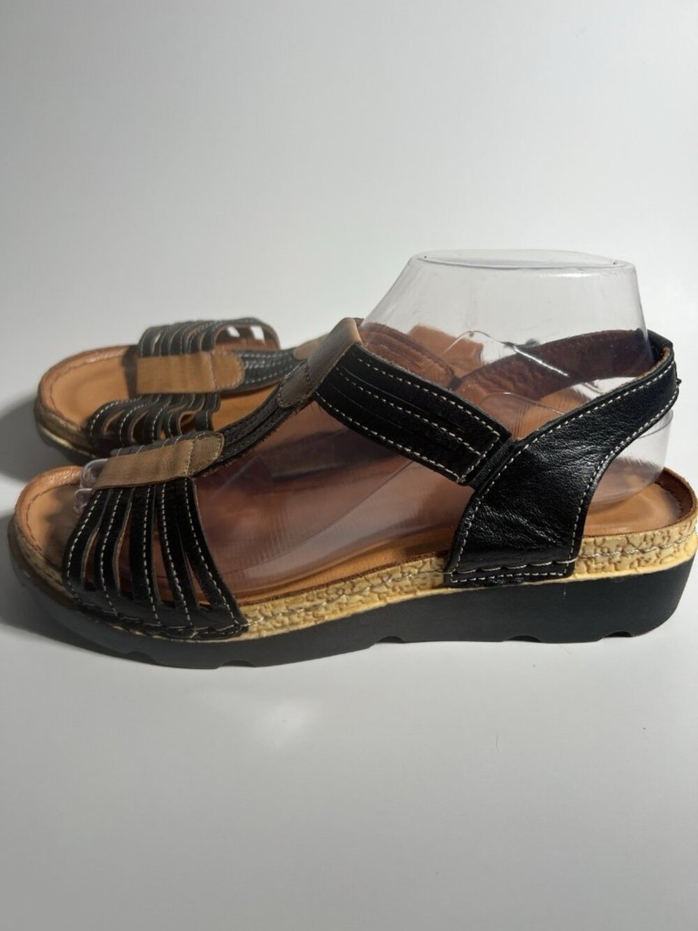 Spring Step Leather Strappy Wedge Sandals Black Brown Women’s EU 38 US 7.5 - Picture 3 of 11
